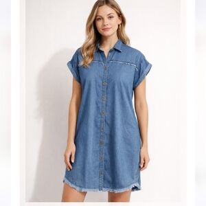 Easel Blue Denim Shirt Dress Sz Large